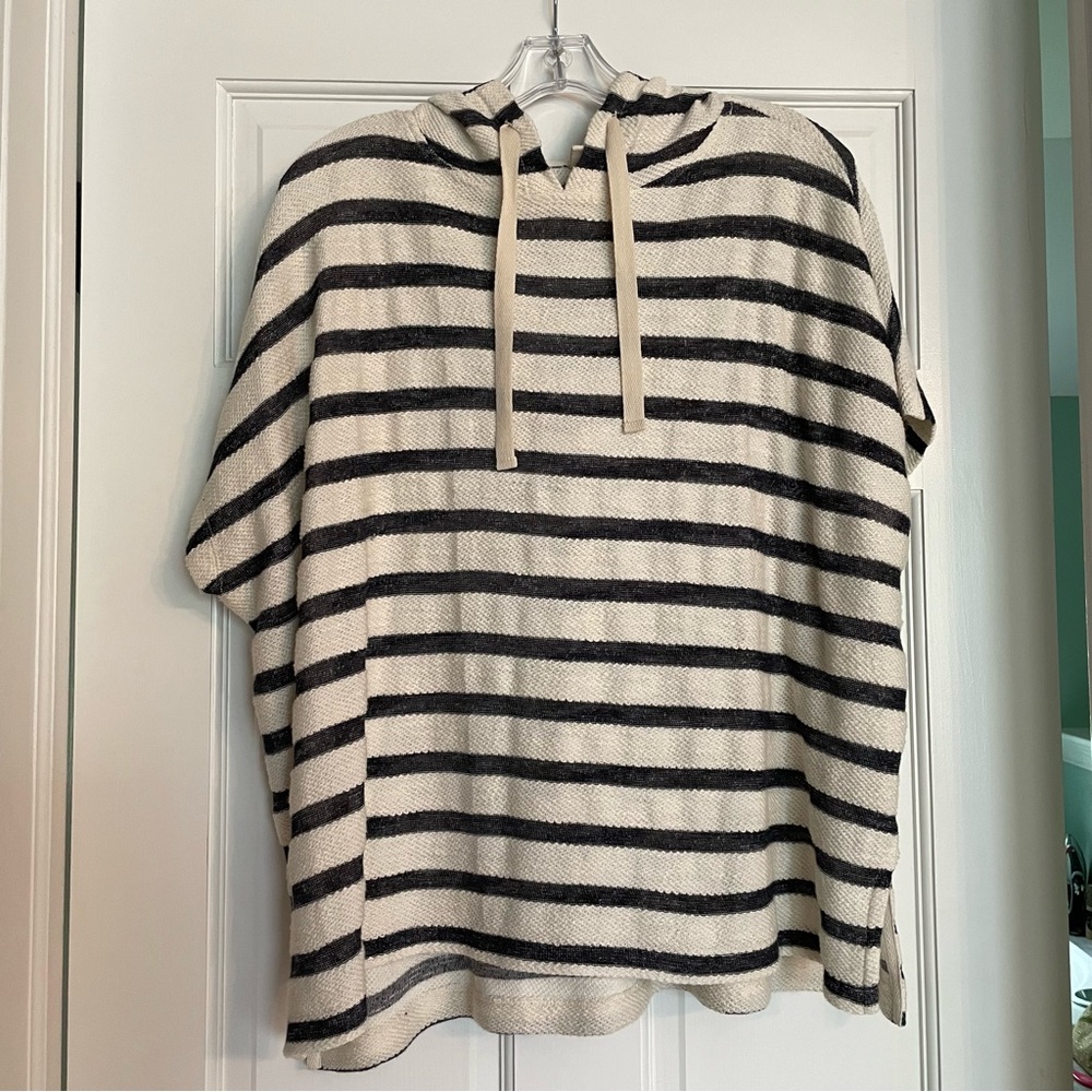 Low & Grey for LOFT Striped Hooded Poncho Sweater